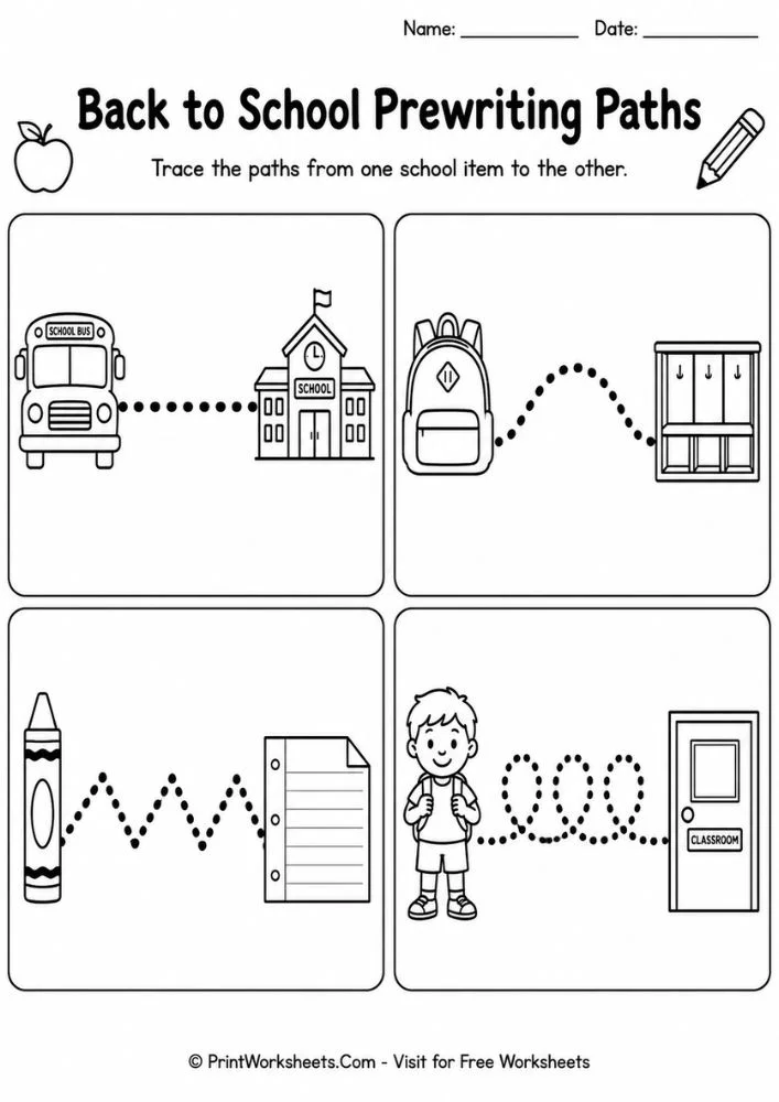 Preschool prewriting paths tracing worksheet