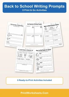 Back to School Worksheets Worksheet - 5 Free Back to School Writing Prompts (Printable PDF) | Free Printable