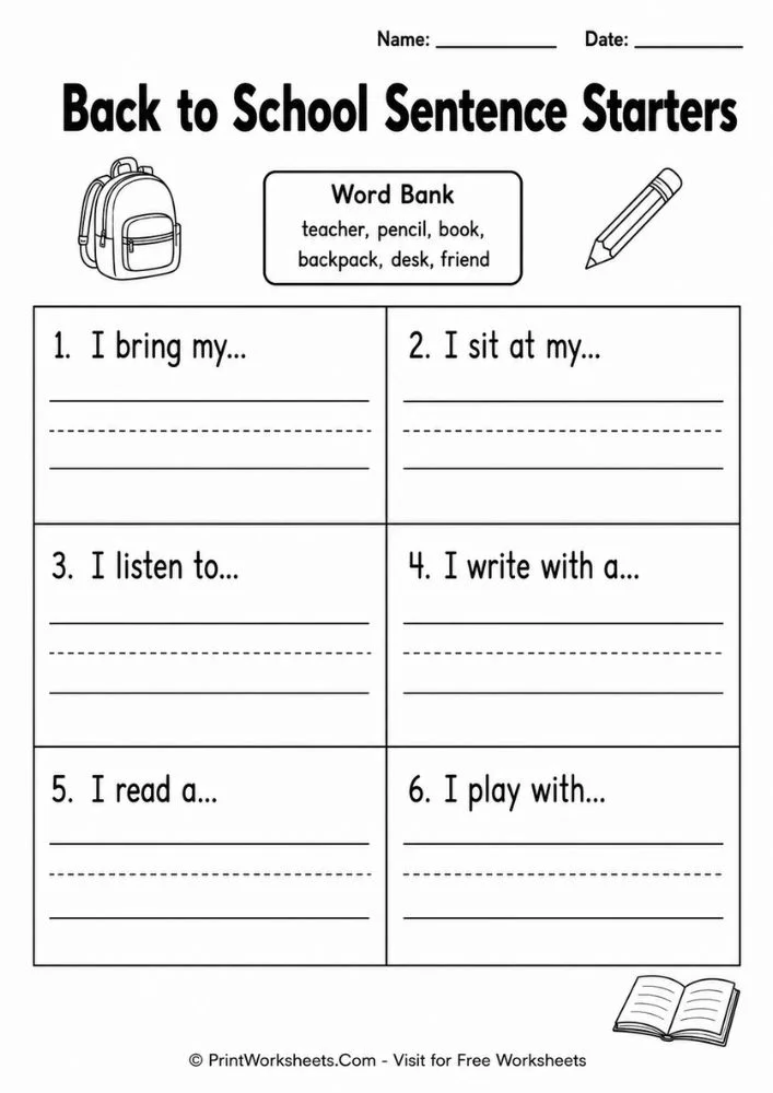 Back to school sentence starters