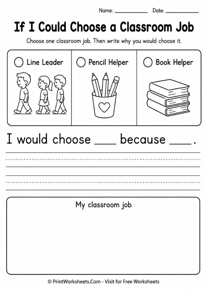 Classroom job opinion writing