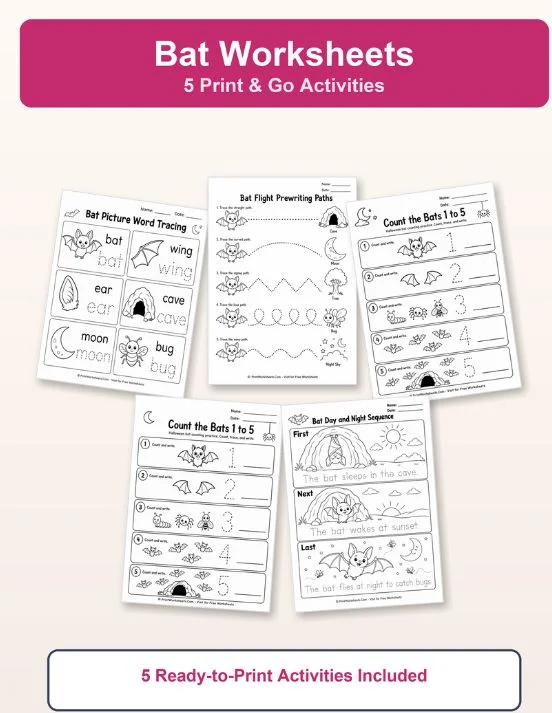Halloween Worksheets Worksheet - 5 Free Printable Bat Worksheets (PDF for Kids) | Free Printable