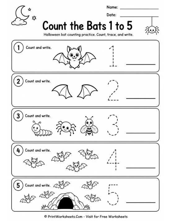 bat-worksheets-page-3 Count the bats math worksheet