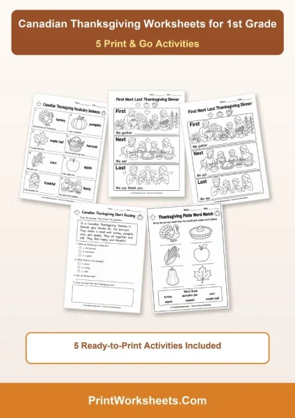 Free Printable Canadian Thanksgiving Worksheets for 1st Grade