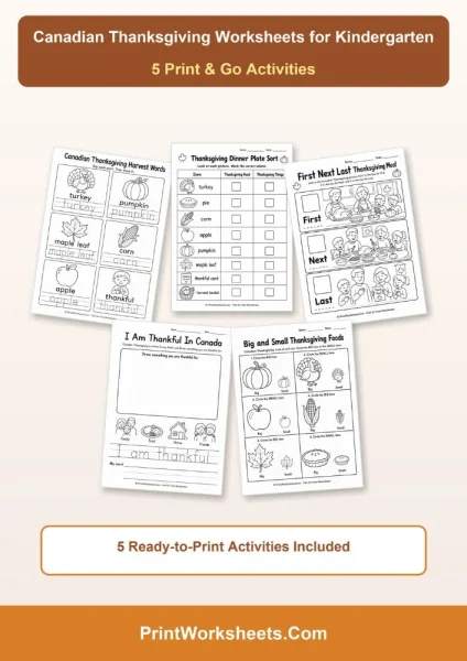 Free Canadian Thanksgiving Worksheets for Kindergarten