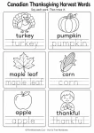 Canadian Thanksgiving harvest words tracing
