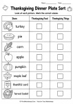 Thanksgiving dinner plate sorting worksheet