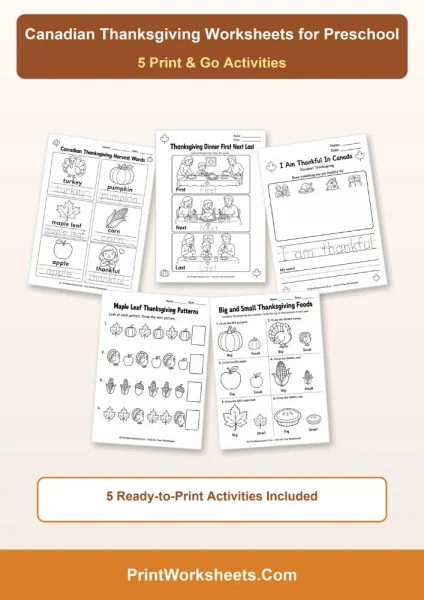 Free Canadian Thanksgiving Worksheets for Preschool