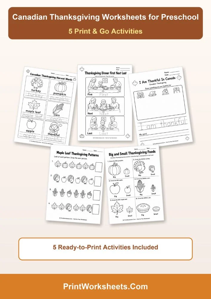 Thanksgiving Worksheets Worksheet - Free Canadian Thanksgiving Worksheets for Preschool | Free Printable