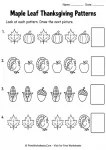 Maple leaf Thanksgiving patterns preschool worksheet