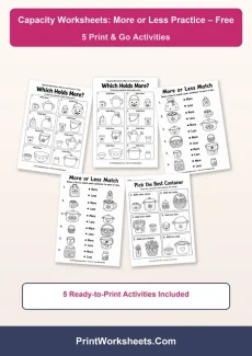 Capacity Worksheets Worksheet - Free Capacity Worksheets More or Less Practice PDF | Free Printable