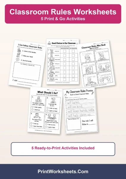 5 Free Printable Classroom Rules Worksheets (PDF)