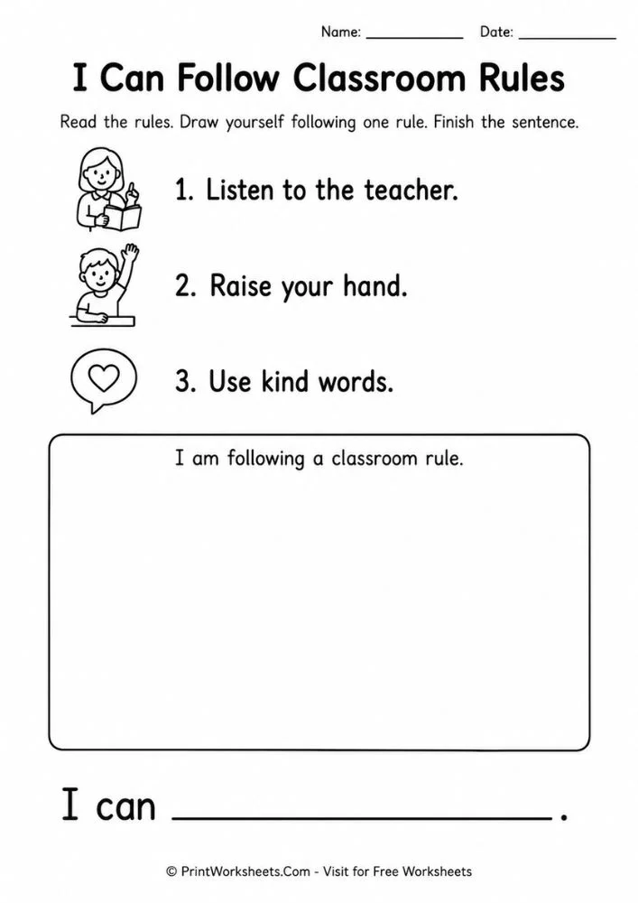 Follow classroom rules drawing page