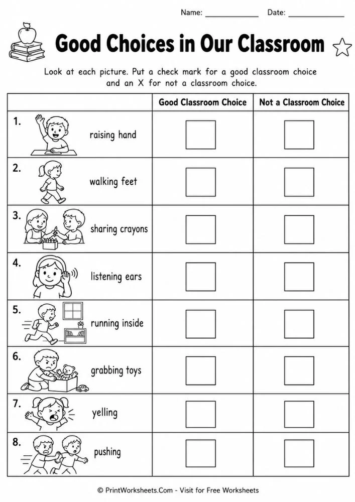 Good choices behavior sorting worksheet