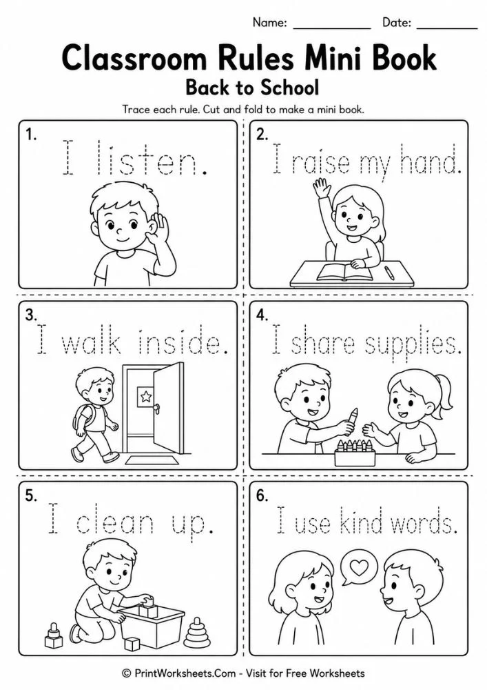 Classroom rules tracing mini book