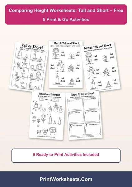 Free Comparing Height Worksheets Tall and Short PDF