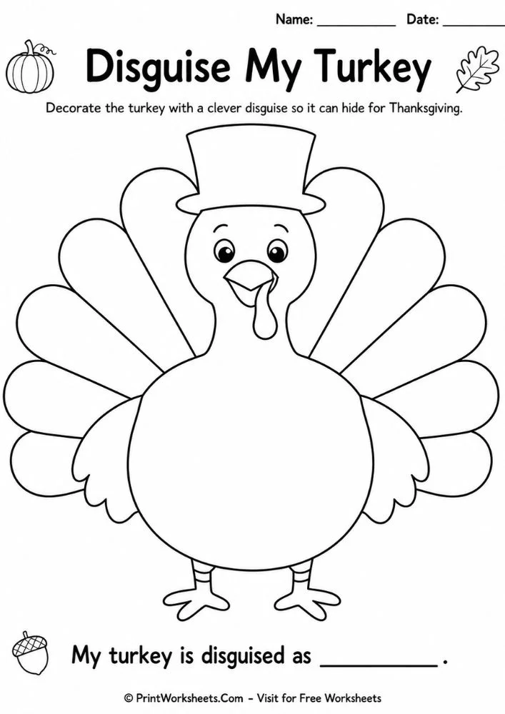 Thanksgiving Worksheets Worksheet - Free Disguise a Turkey Template Printable (PDF Pack) | Free Printable