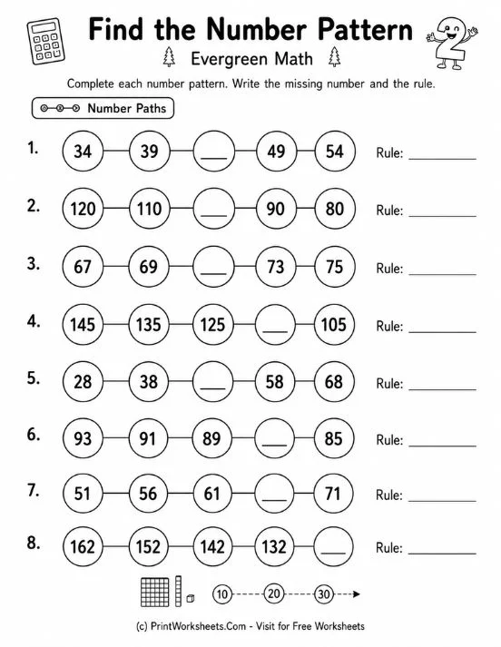Mixed double digit number patterns worksheet