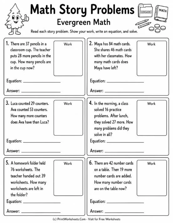 Double digit addition and subtraction word problems with regrouping