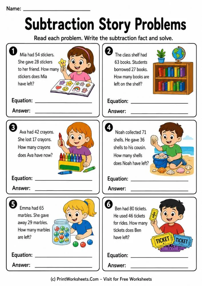 Rewrite vertically and subtract math worksheet