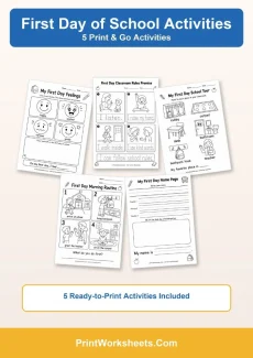 Back to School Worksheets Worksheet - 5 Free Printable First Day of School Activities (PDF) | Free Printable