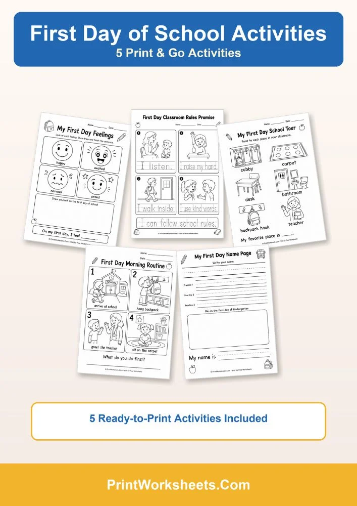 5 Free Printable First Day of School Activities (PDF) - Free Printable Worksheet