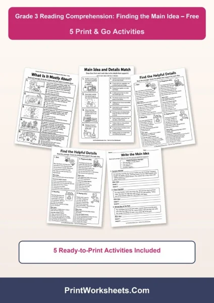 Free Grade 3 Reading Comprehension Finding the Main Idea PDF
