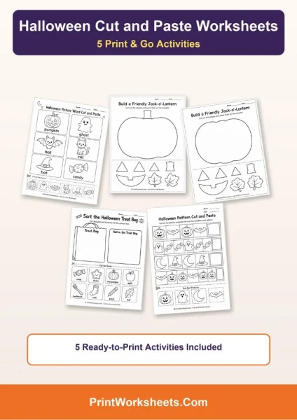 Free Printable Halloween Cut and Paste Worksheets (PDF)