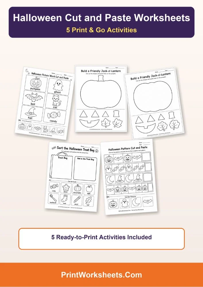 Halloween Worksheets Worksheet - Free Printable Halloween Cut and Paste Worksheets (PDF) | Free Printable