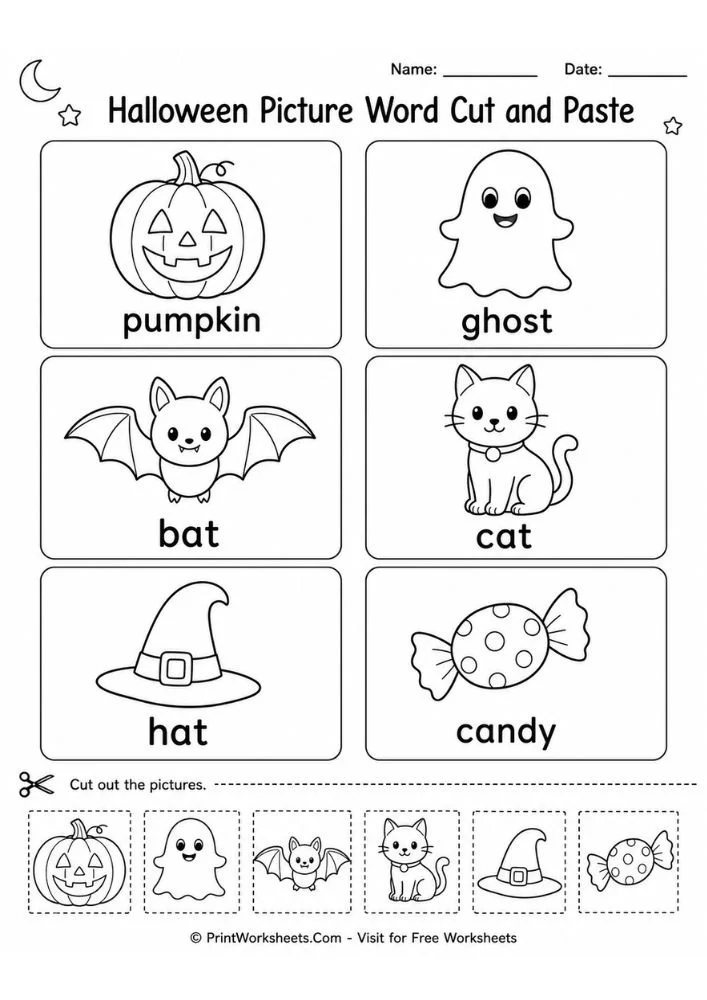 halloween-cut-and-paste-worksheets-page-1 Halloween picture word cut paste