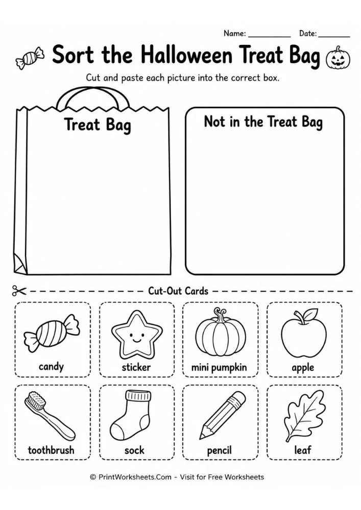halloween-cut-and-paste-worksheets-page-4 Sort halloween treat bag worksheet