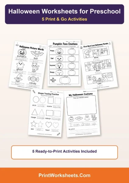 Free Printable Halloween Worksheets for Preschool (PDF)