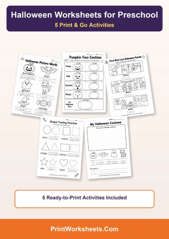 Halloween Worksheets Worksheet - Free Printable Halloween Worksheets for Preschool (PDF) | Free Printable
