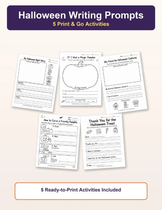 Halloween Worksheets Worksheet - 5 Free Printable Halloween Writing Prompts (PDF Pack) | Free Printable