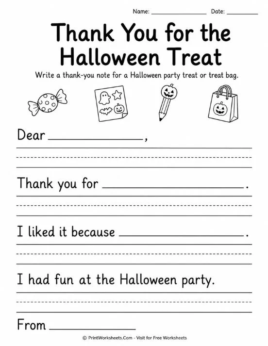 Halloween treat thank you letter