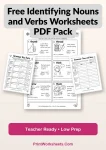 Identifying nouns and verbs worksheets free pdf pack