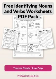 English Language Arts Worksheet - Free Identifying Nouns and Verbs Worksheets PDF Pack | Free Printable