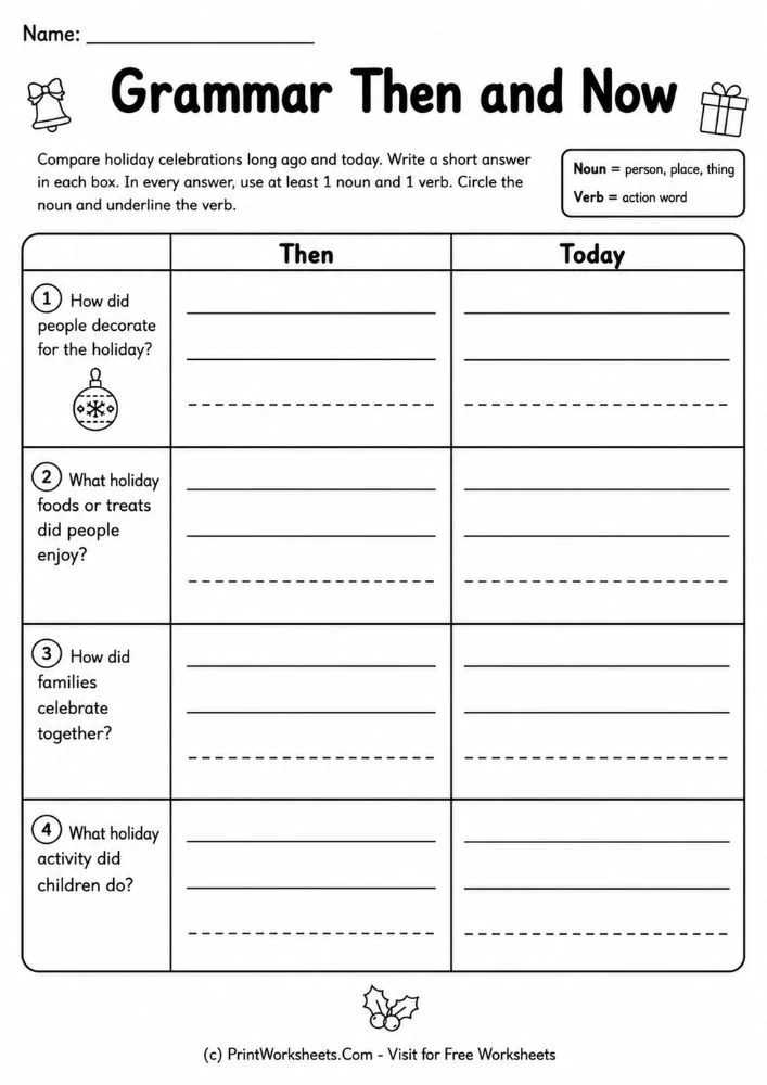 Compare holiday celebrations identifying nouns and verbs