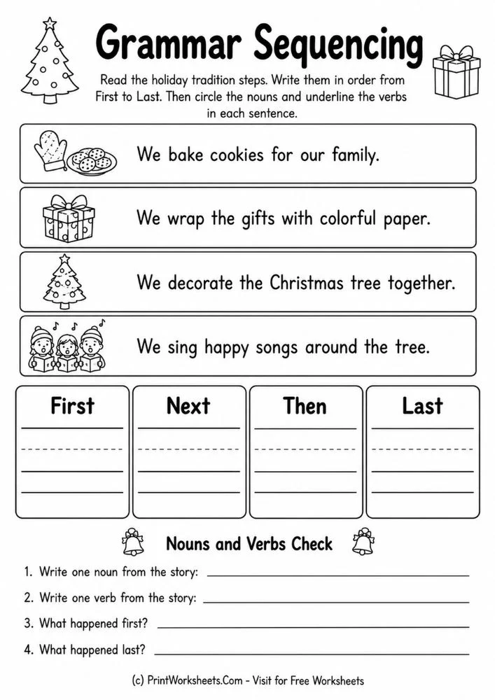 Grammar sequencing activities parts of speech worksheet