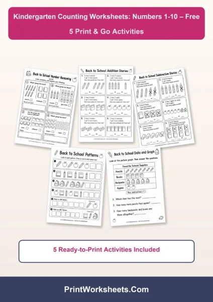 Free Kindergarten Counting Worksheets 1-10 PDF Pack
