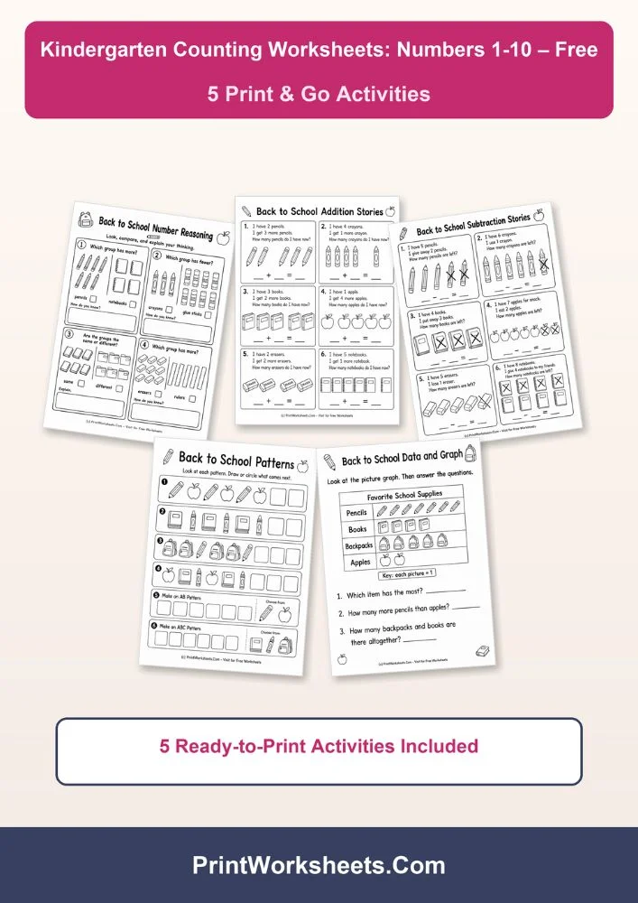 Counting Worksheets Worksheet - Free Kindergarten Counting Worksheets 1-10 PDF Pack | Free Printable