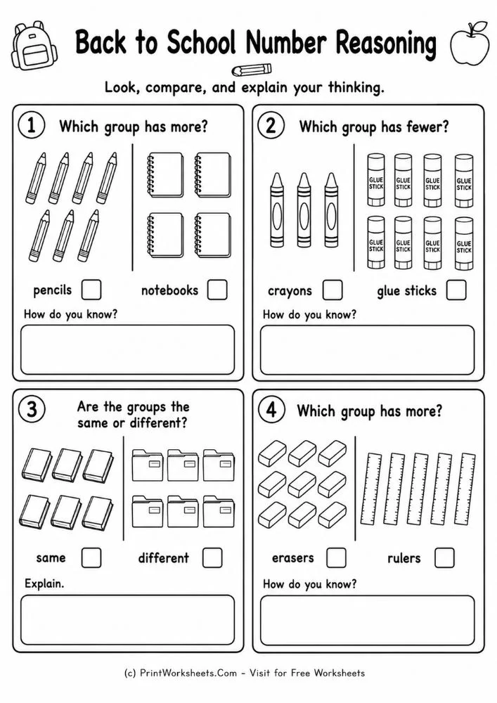 Kindergarten counting worksheets 1-10 addition stories