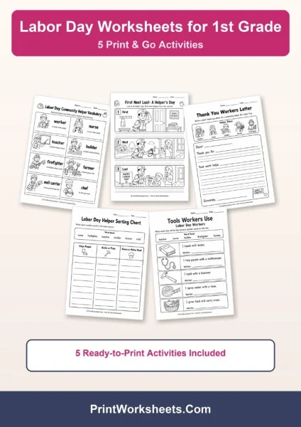5 Free Printable Labor Day Worksheets for 1st Grade