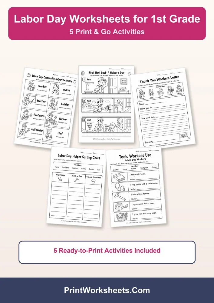 Labor Day Worksheets Worksheet - 5 Free Printable Labor Day Worksheets for 1st Grade | Free Printable