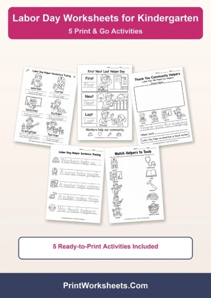 5 Free Printable Labor Day Worksheets for Kindergarten