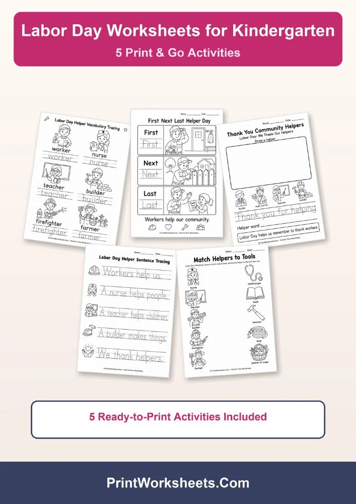 Labor Day Worksheets Worksheet - 5 Free Printable Labor Day Worksheets for Kindergarten | Free Printable