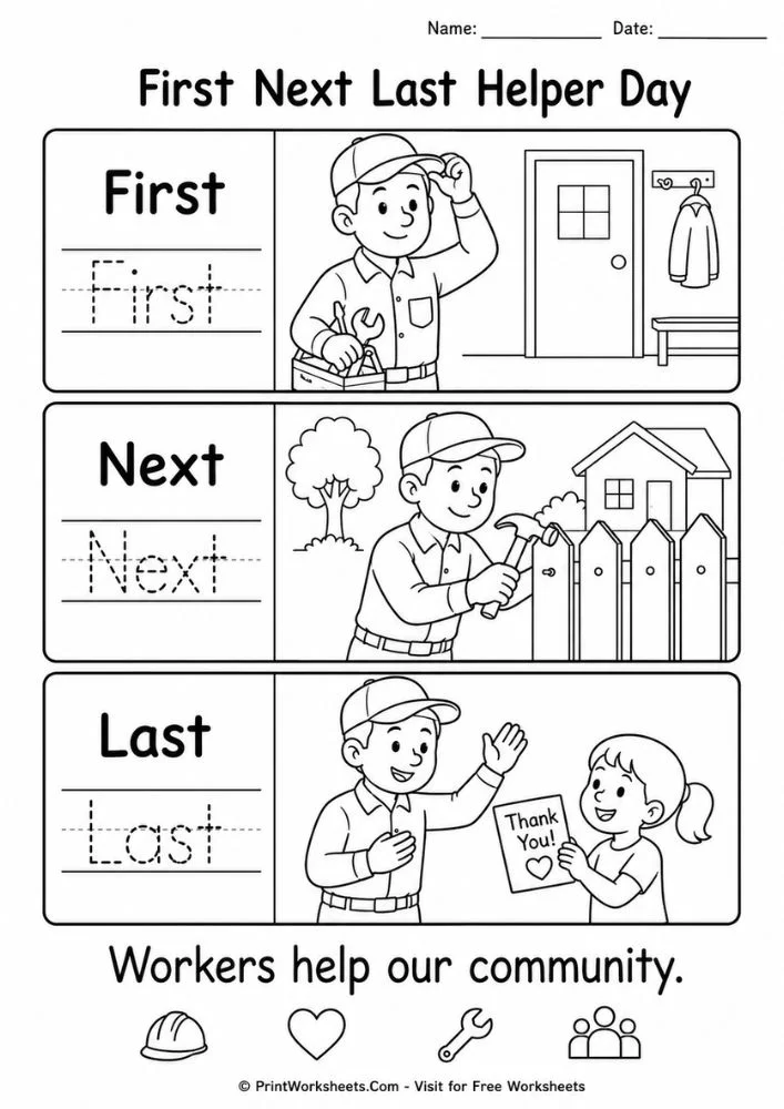 Labor day helper sequencing worksheet