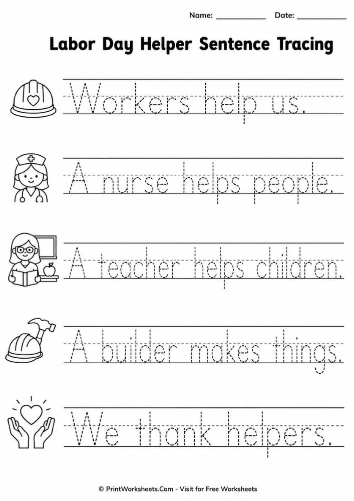5 Free Printable Labor Day Worksheets for Kindergarten - Worksheet Image