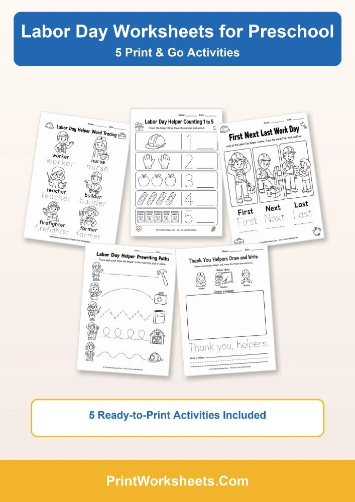 Labor Day Worksheets Worksheet - 5 Free Printable Labor Day Worksheets for Preschool | Free Printable