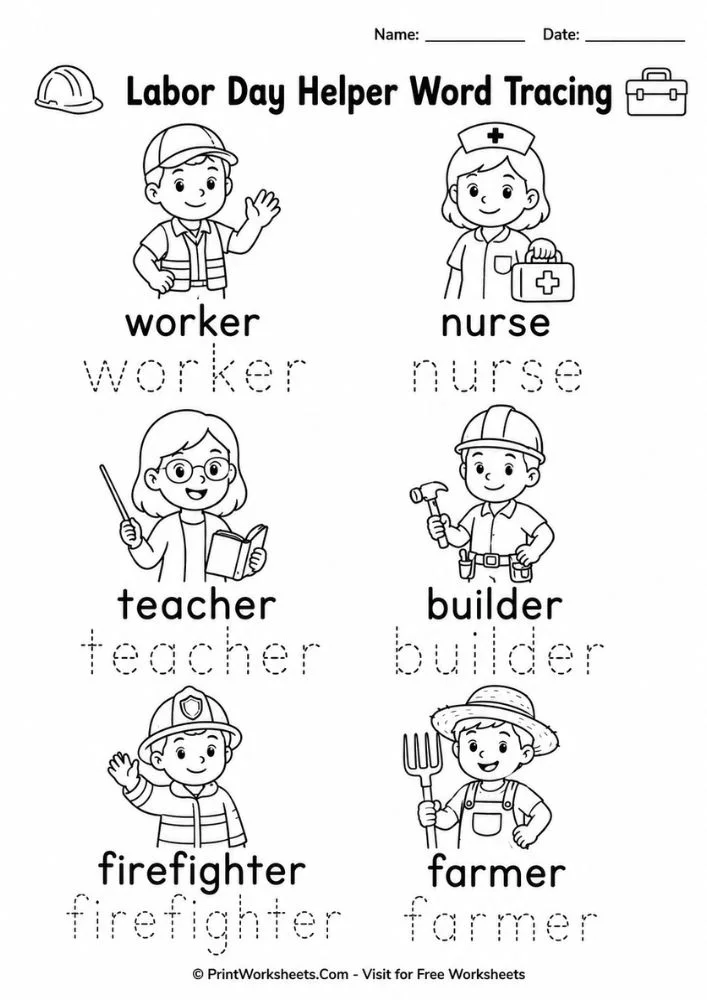 Labor day helper word tracing