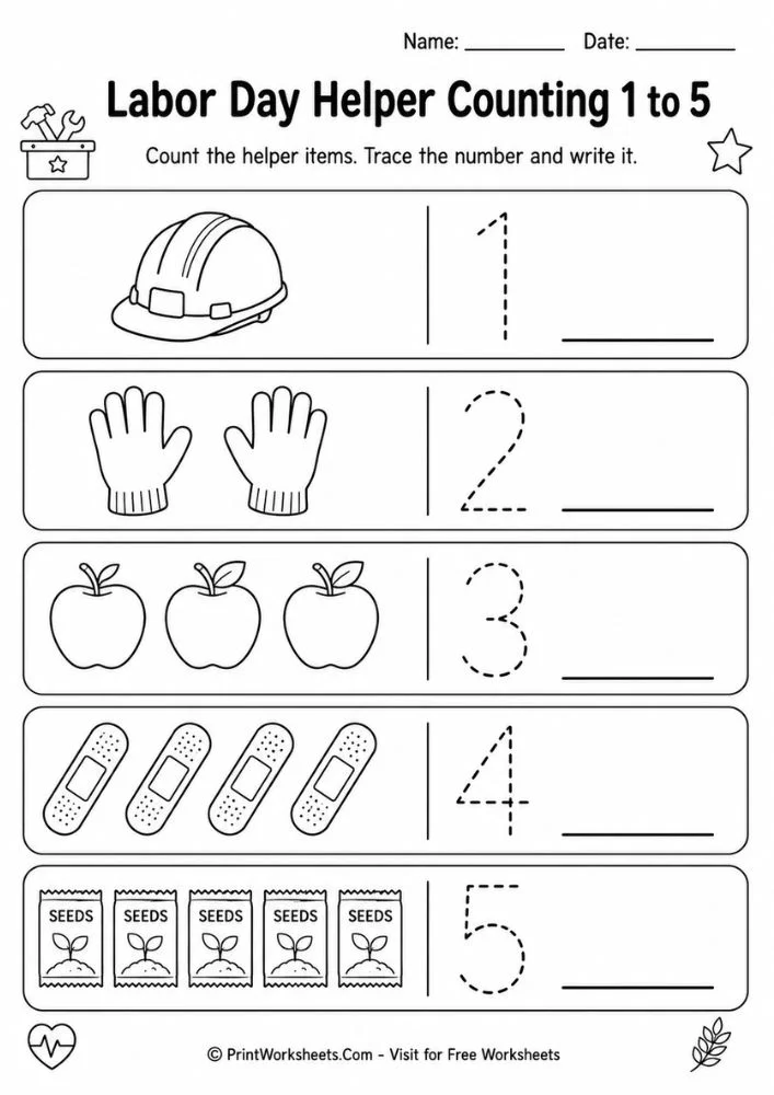 Labor day helper counting worksheet